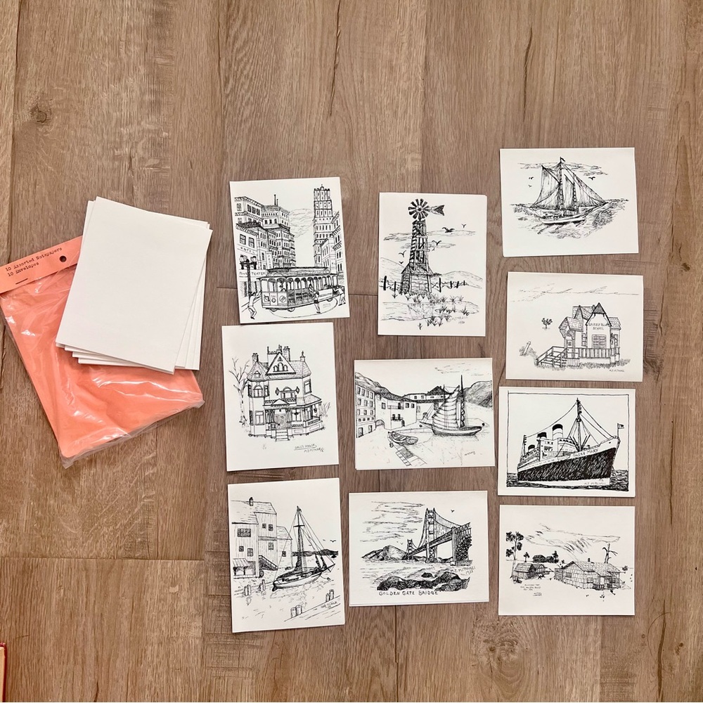 Vintage 1970s Milton J. Mitchell Sketch Notepapers, Greeting Cards - 10‎ Sets